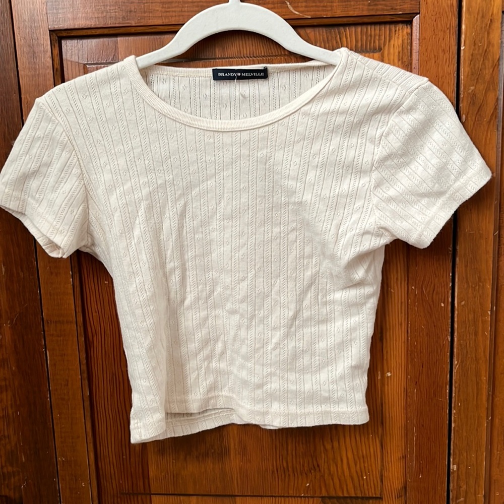 Brandy Melville Cropped Eyelet Tee